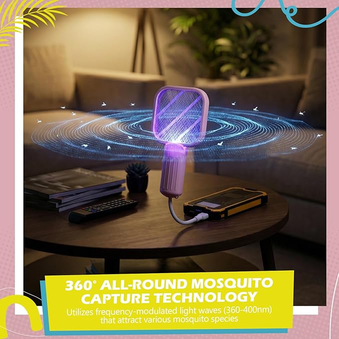 8 Pack Mini Electric Mosquito Swatter Plug-and-Play USB Mosquito Attracting Lamp Portable Electric Bug Zapper Safety Net Mosquitoes Zapper Fly Swatter for Indoor Outdoor Camping (Cute Colors)