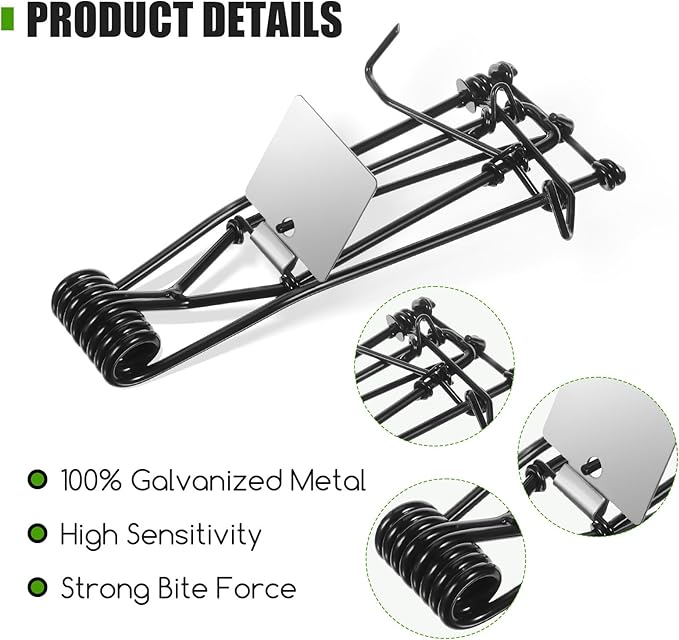 6 Pack Mole Gopher Trap Outdoor Metal Tactical Rat Vole Traps Outdoor Reusable Gopher Killer Keep Moles Out of Yard Lawn Garden Black