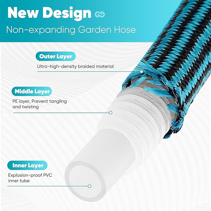 Garden Hose 50ft Non-Expanding Water Hose Ultra Lightweight Kink-Free Sturdy Flexible Abrasion Resistant Hose for Yard Lawn Outdoor Marine and Camper