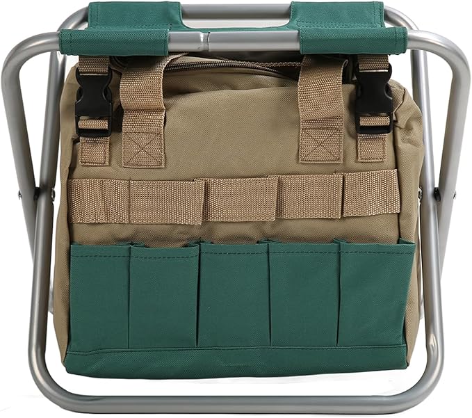 Heavy Duty Folding Backpack Stool Gardening Folding Stool with Detachable Storage Bag 600D Oxford Cloth Portable Garden Tool Stool for Gardeners and Patio Use (Silver)