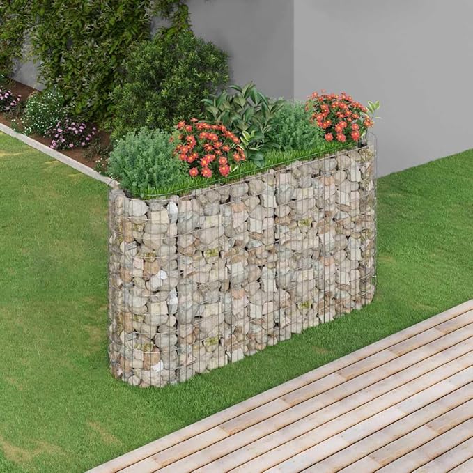 Galvanized Gabion Raised Bed 74.8×74.8×39.4 Silver Weatherproof Outdoor Planter &amp Patio Privacy Screen