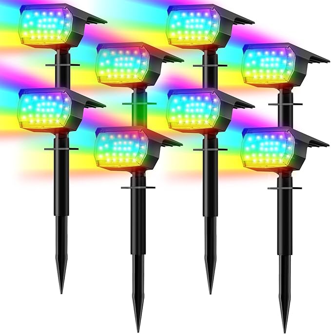 Color Changing Solar Spot Lights Outdoor 8 Pack&amp Solar Spot Lights Outdoor 8 Pack 57 LED Warm White