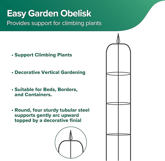 Gardman Decorative Easy Garden Obelisk R07701 Climbing Plant Metal Support. 75 Height x 13 Diameter Black