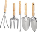 5pcs Garden Tool Set with Stainless Steel Handheld Spade Rake and Cultivator Wooden Handle Soil Loosening Tools for Outdoor Planting and Weeding Portable Gardening Kit for Home