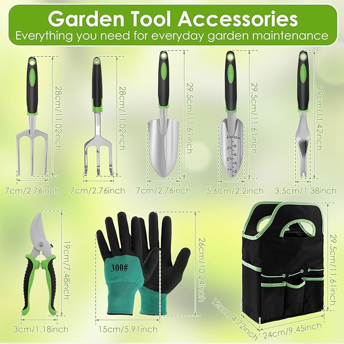 8 PCS Gardening Tool Set Solid Stainless Steel Gardening Tools Convenient Gardening Hand Tools Kit with Bag and Glove Anti-Slip Garden Tool Set for Outdoor Garden