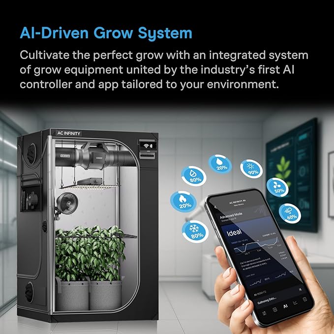 AC Infinity AI Grow System 3x3 3-Plant Kit w/Self-Learning AI Controller Dynamic Airflow &amp LM301H LED Lighting Control 2000D Mylar Tent w/Lab-Tested Reflectivity Largest Zippered Window