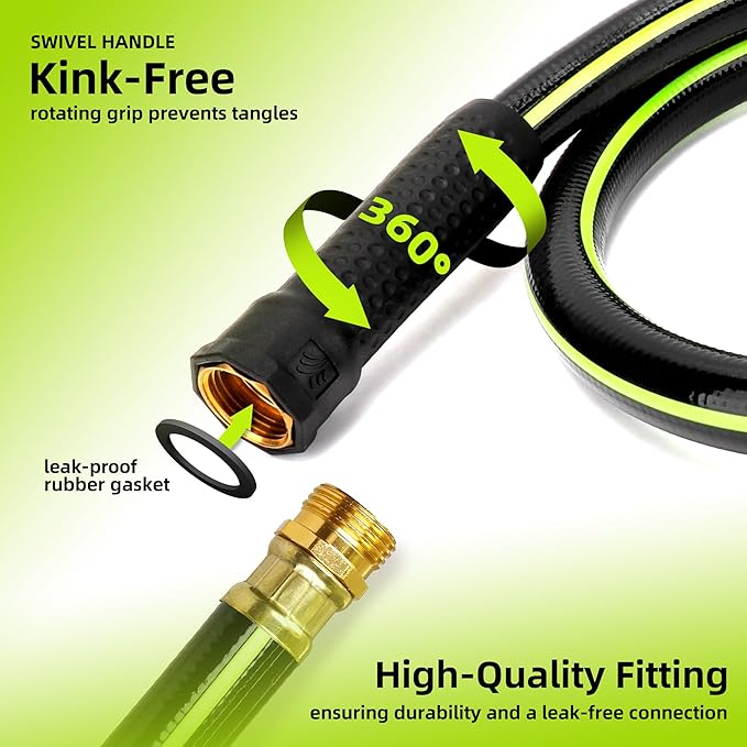 Worth Leader Long Garden Hose 5/8 in. x 50 ft. -No Kink Flexible Leakproof Male to Female Fittings -Heavy Duty Durable PVC Lightweight Water Pipe with Brass Aluminum Ends for Household &amp Yard U