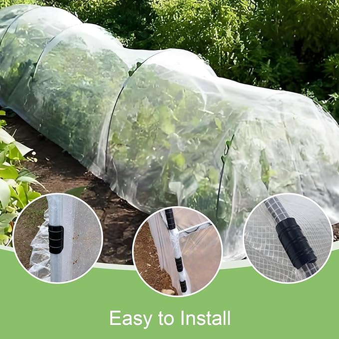 60PCS Greenhouse Clips 1 Inch Greenhouse Clamps Gardening and Farming Tube Clips ABS Plastic Clamps for PVC Pipe Greenhouse Film Sunshade Nets &amp Row Covers (Black)