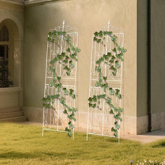 2 Pack 25.59×93.3in Rustic Iron Garden Trellis – Weather-Resistant Plant Support for Outdoor Climbing Vines Flowers &amp Vegetables