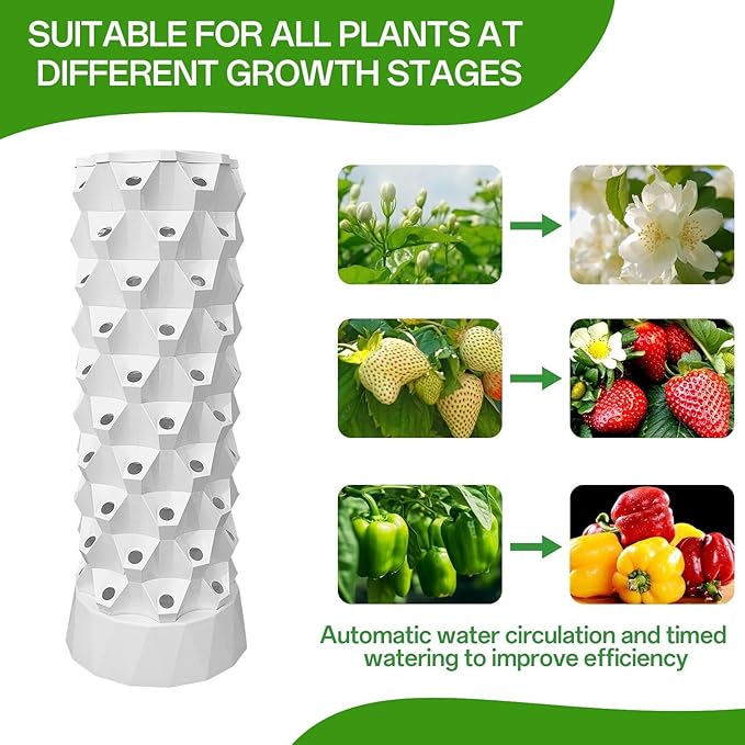 Hydroponics Growing Tower | 80 Slots Hydroponics Farming Tower - Hydroponic Growing Kit Hydroponic Fruit Tower with Water Pump for Strawberries