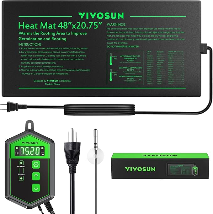 VIVOSUN 48 x 20.75 Seedling Heat Mat and Digital Thermostat Combo Set UL &amp MET-Certified Warm Hydroponic Heating Pad for Germination Indoor Gardening Greenhouse