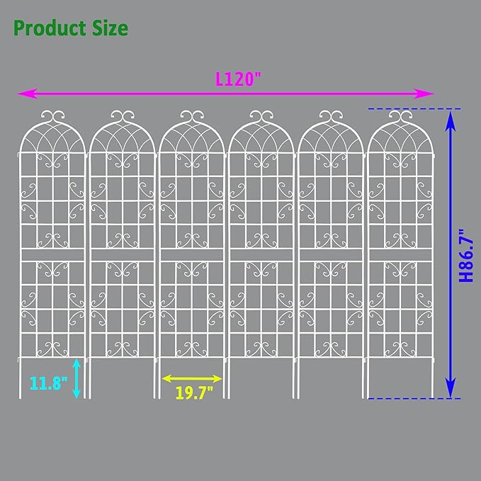 4 Pack Metal Garden Trellis 86.7 White Fence Rustproof Garden Trellis for Climbing Plants Support Roses Flower Outdoor Lawn Cream White