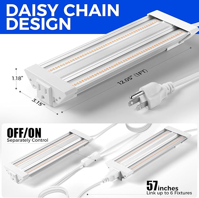 Barrina TX18 1FT Hanging Grow Light 72W(4 x 18W 360W Equivalent) High PPFD Full Spectrum Mechanical Timer LED Grow Lights for Seed Starting Vegetable with On/Off Switch Linkable 4 Packs