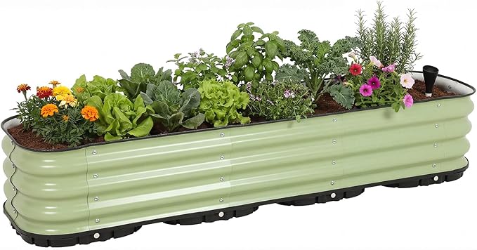 BPS Self-Watering Raised Garden Bed 63'' with Drainage Plugs Indoor/Outdoor Metal Raised Beds for Gardening Durable Galvanized Planter Box for Vegetables Flowers Herbs and Fruit