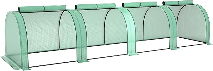 Outsunny 13' x 3' x 2.5' Mini Greenhouse Portable Tunnel Green House with Roll-Up Zippered Doors UV Waterproof PE Cover Steel Frame Green