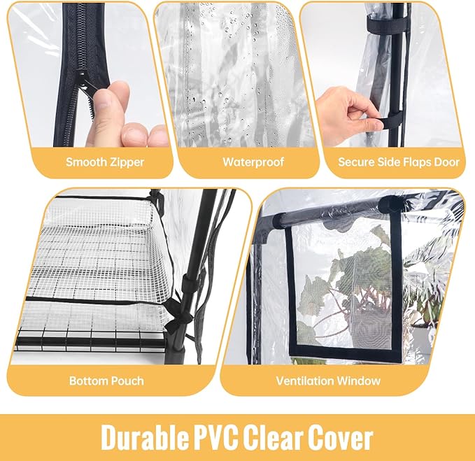 Indoor Greenhouse with Grow Light 3-Tier Plant Stand with PVC Tent Ventilation Window Bottom Pouch 20W Full Spectrum Grow Light with Timer for Seed Starting 27 L x 19 W x 49 H