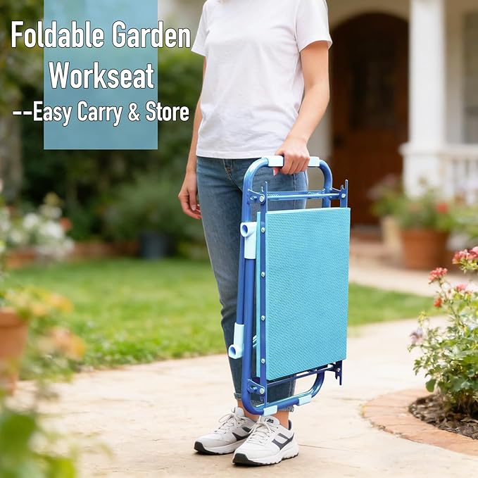 Folding Garden Stool and Kneeler Heavy Duty Garden Kneeler and Seat Kneeling Device for Gardening Gardeners and Seniors (Blue)