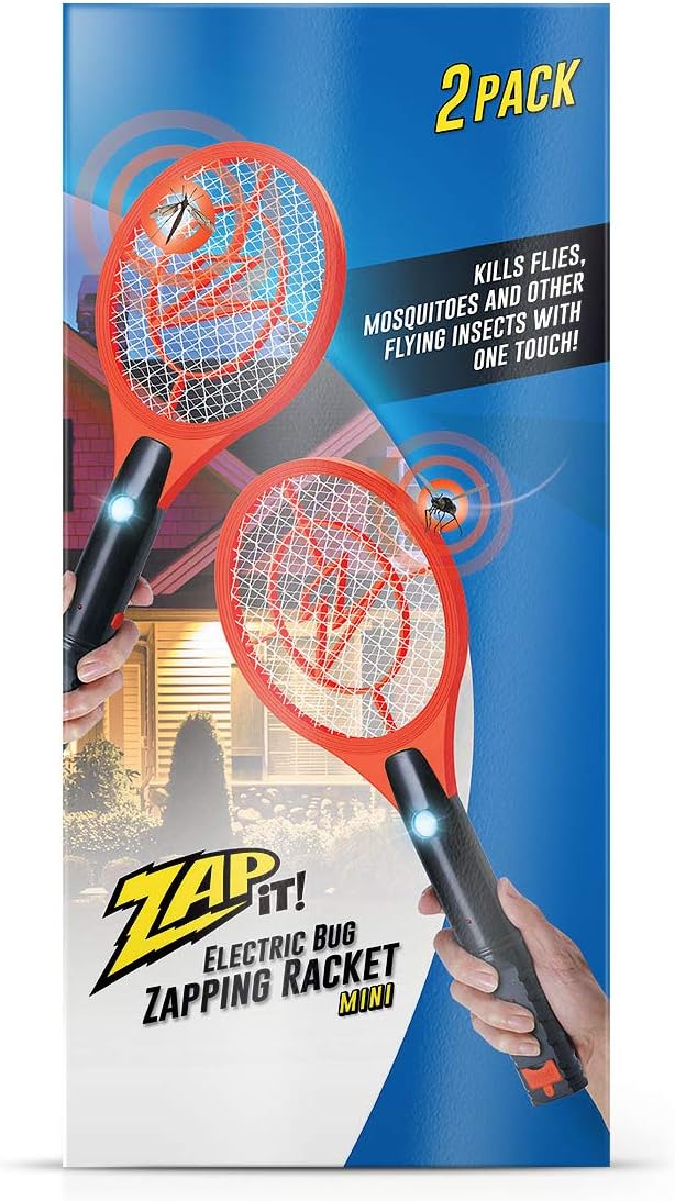 Zap It Electric Fly Swatter Racket &amp Mosquito Zapper Racket - Rechargeable Bug Zapper Racket - Fly Zapper Racket - Zapper Fly Swatter - Handheld Bug Zapper - 4000 Volt USB Charging Cable 2 Pack
