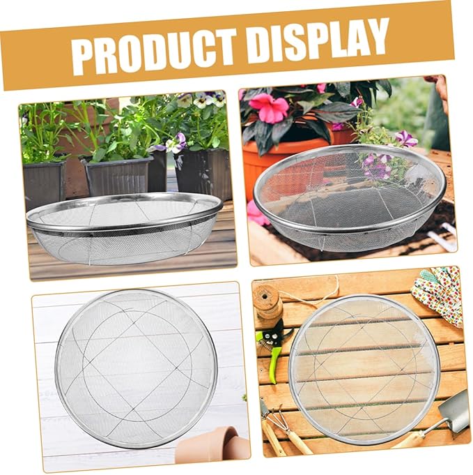 Garden Soil Sifter Stainless Steel Sieve for Rocks Dirt and Compost Manual Gardening Tool Diameter and Mesh for Efficient Soil Filtering