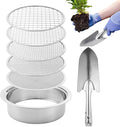 Stainless Soil Sieve Set – 5 Interchangeable Mesh 1 3 6 9 12mm Screens with Shovel | Garden Potted Plant Sifting Tool for Sand Compost Potting Mix Preparation Use