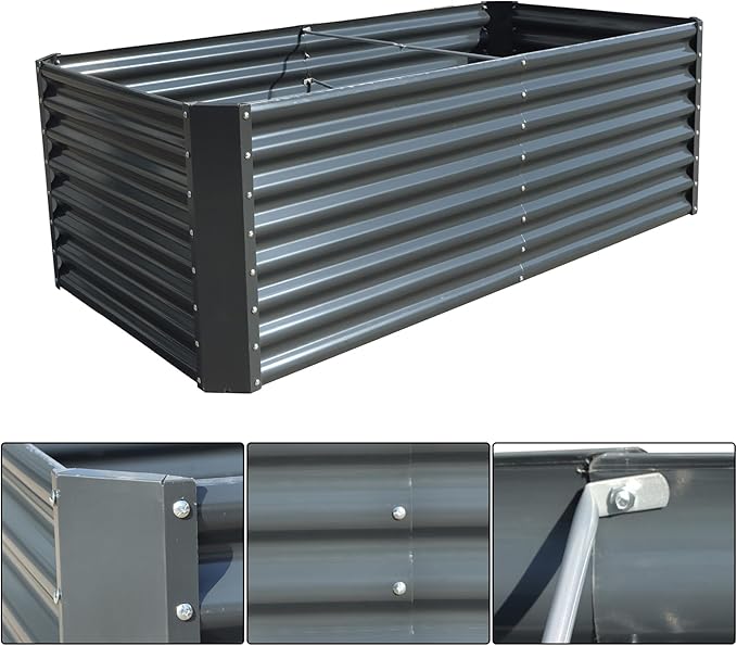 6x3x2FT Galvanized Raised Garden Bed Metal Garden Planter Box for for Gardening Vegetables Fruits Flowers Gray