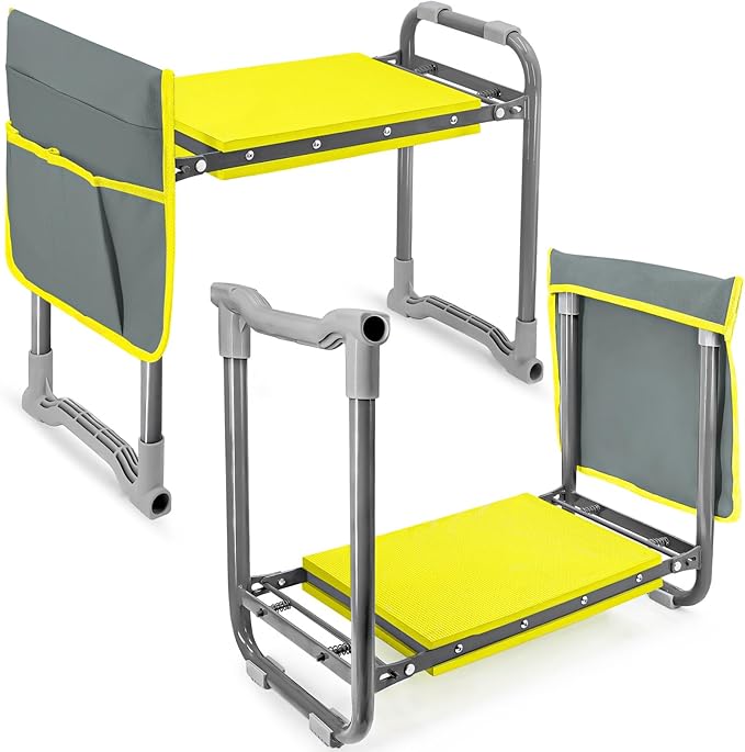 Folding Garden Stool and Kneeler Heavy Duty Garden Kneeler and Seat Kneeling Device for Gardening Gardeners and Seniors (Grey)