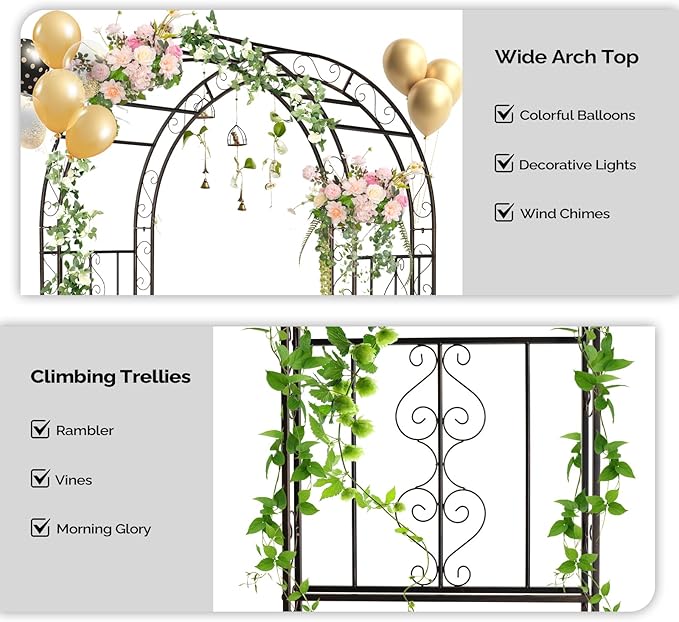 Outvita Garden Arch Arbor Heavy Duty Metal Arbour Archway Decorative Frame Stand Trellis for Wedding Ceremony Party Plant Climbing Rose Vines Lawn Courtyard Patio Bronze