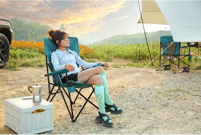 High Back Heavy Duty Lawn Chair Support 250LBS Portable Collapsible Chair with Cup Holder (Blue + Steel)
