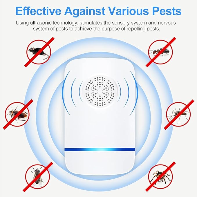 Ultrasonic Pest Repeller 6 Packs Pest Repellent Ultrasonic Plug in Indoor Pest Control for Insect Mouse Spider Ant Bug Roach Repellent Indoor for Home Garage Warehouse Office Hotel