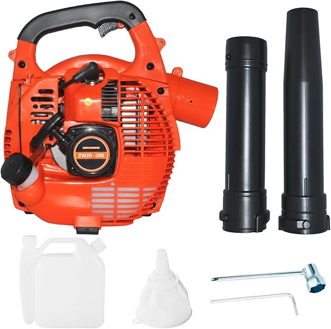 Gas Leaf Blower 3.6HP 2 Stroke Backpack Gas Blower 665CFM High-Velocity Airflow Grass Lawn Blower Air Cooling Gasoline Backpack Grass Blower Snow Blower for Efficient Lawn (26CC Red)