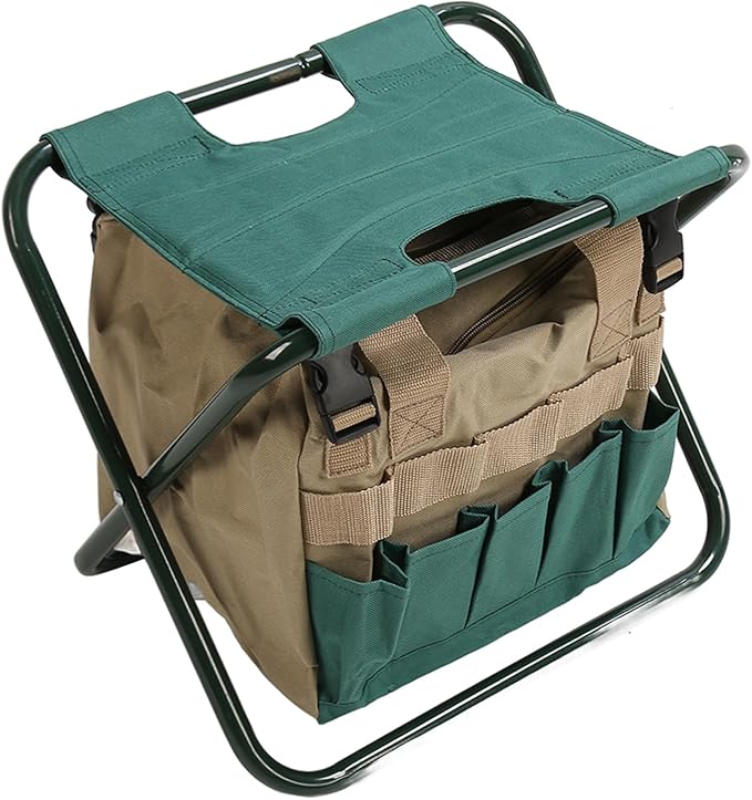 Heavy Duty Folding Backpack Stool Gardening Folding Stool with Detachable Storage Bag 600D Oxford Cloth Portable Garden Tool Stool for Gardeners and Patio Use (Green)
