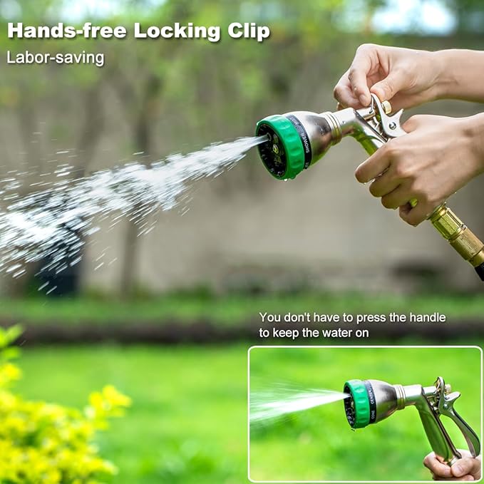 FANHAO Heavy Duty Garden Hose Nozzle 100% Metal Water Hose Sprayer with 7 Spray Patterns Ergonomic Rear Trigger High Pressure Water Nozzle Sprayer for Watering Plants Washing Car and Pet