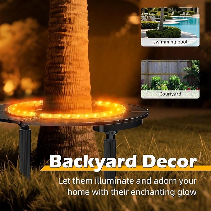 Solar Palm Tree Light Wireless Landscape Warm White Tree Ring Uplight Solar Powered12000 mAh &amp 32 LEDs Outdoor Yard Lighting 3000K Solar Powered Flood Lights for Large Tree Yard Garden
