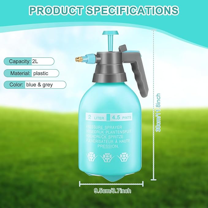 Nuogo 3 Pcs Handheld Pump Sprayer 2L Manual Garden Pressure Sprayer Pump Spray Bottle with Adjustable Brass Nozzle for Lawn Plants Weeds Spraying Watering(Blue)