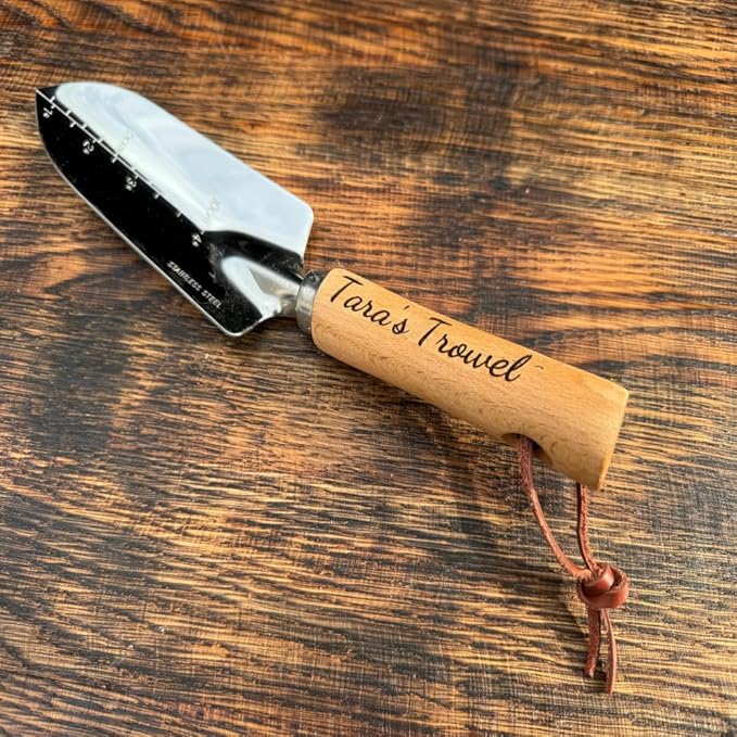 Personalized Garden Tools Gift Set for Gardeners - Custom Gardening Wooden Shovel Trowel &amp Rake with Bag