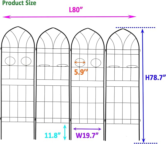 4 Pack Metal Garden Trellis 78.7 H Garden Fence Rustproof Trellis for Climbing Plants Support Roses Flower Outdoor Lawn Black