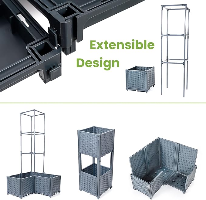 GREEN MOUNT Raised Garden Bed Planter Boxes with Trellis for Climbing Vegetables Plants Tomato Cage