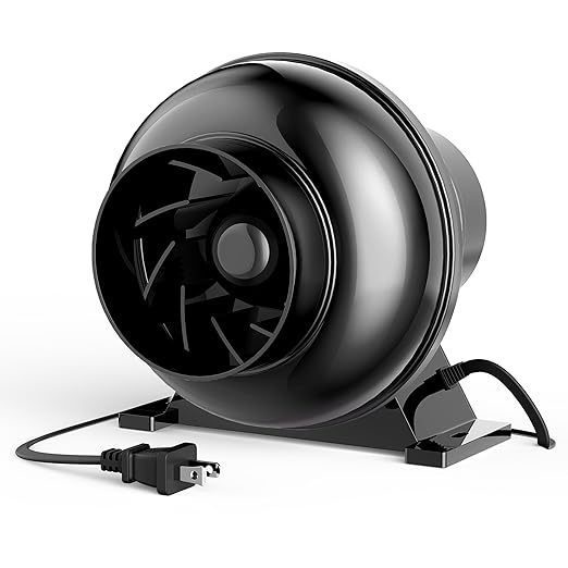 iPower 4 Inch Inline Duct Fan 195 CFM Ventilation Fan Exhaust HVAC Vent Blower for Hydroponics Grow Tents Black