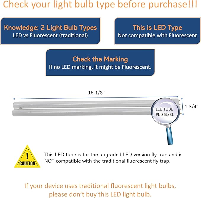 Awoco Replacement LED Tube PL-36L 13 W LED UV Light Bulb for Wall Mount Sticky Fly Trap Lamp FT-1E36-LED (PL-36L)