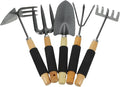 5pcs Garden Tool Set with Shovel 3-Prong and 5-Tooth Rakes and Dual-Head Hoe Small Hand Tools for Planting and Outdoor Gardening