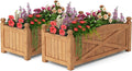 2 Pcs Raised Garden Bed 36”L x 16”W x 15”H Wooden Planter Boxes w/Drainage Holes &amp Removable Base Rectangular Garden Bed for Flowers Herbs Vegetables Fruits Patio Balcony Yard