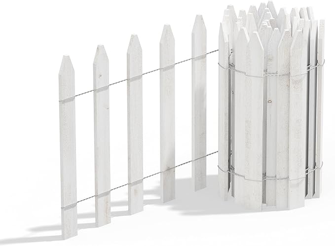 Greenes Fence Cedar Wood Garden Picket Fence with Cedar Stake Installation System White 16 H x 8' L (6-Pack 48' Total)