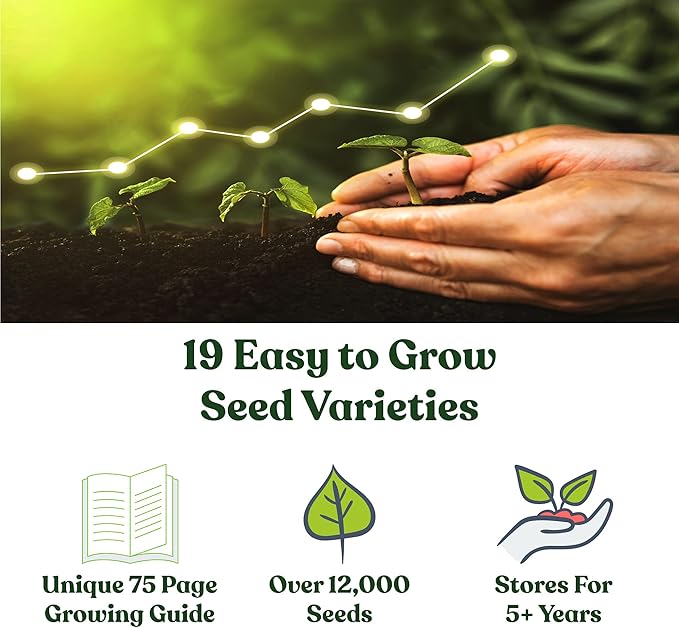 Bug Out Bag Survival Garden Vegetable &amp Herb Seeds - ~12000 Seeds - Collection of 19 Heirloom Seed Varieties for Emergency Seed Vault - Bean Beet Carrot Corn Kale Onion Pepper &amp 12 Mor