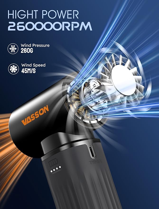 Compressed Air Duster 260000RPM Cordless Electric Air Blower with Brushless Motor 3-Speed Adjustable &amp Rechargeable – Powerful Dust Cleaner for Keyboard Computer Car Outdoor Air Bed