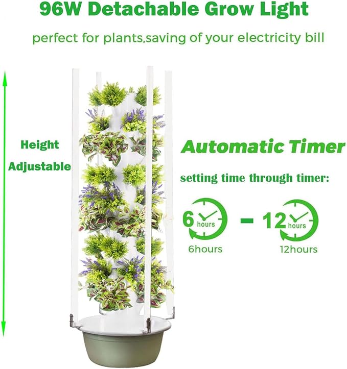 Hydroponics Growing System Tower Hydroponics Tower Garden GrowingVertical Planter with LED Lightfor Herbs and Vegetables (9Layer)