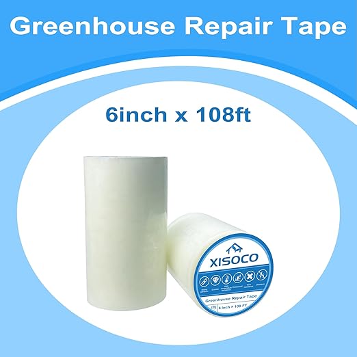 6Inch x 108FT Greenhouse Repair Tape Greenhouse Tape Heavy Duty Waterproof UV-Resistant Tent Clear Repair Tape Greenhouse Plastic Sheeting Coverings Film Tape for Sealing and Seaming