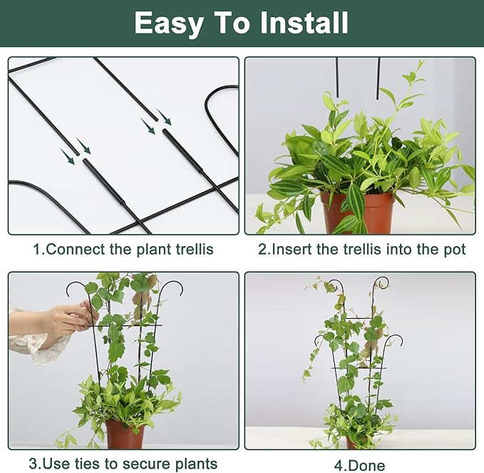 Coomin 23in Taller Plant Trellis for Climbing Plants Indoor Sturdy Houseplant Trellis for Potted Plants with Ties Vine Plant Support for Monstera Pothos Ivy Plant Decor 4P