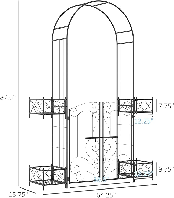 7' Garden Arch Arbor Metal Arch Trwith Gate Garden Archway for Climbing Vines Wedding Ceremony Decoration Black