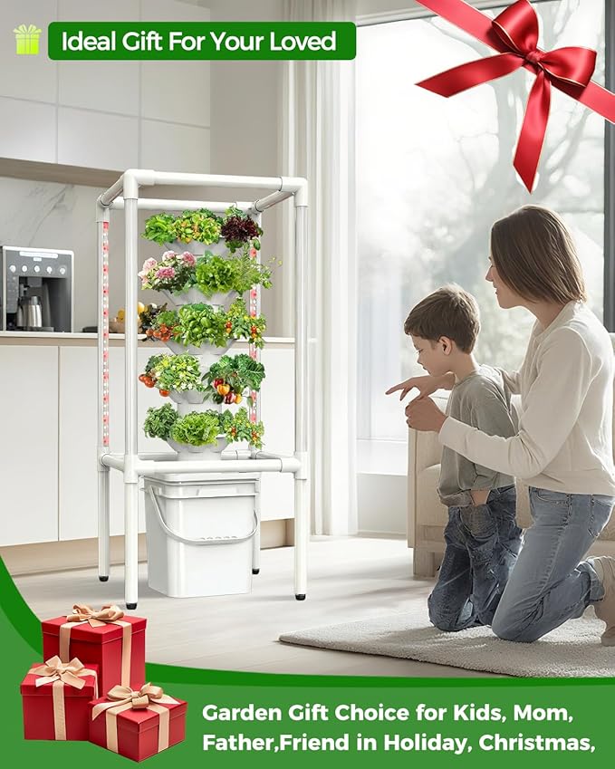 SJZX Hydroponics Growing System Hydroponic Tower with Full-Spectrum Grow Lights 5 Tiers Indoor Outdoor Garden Planter Vertical Home Gardening Germination Kits for Vegetables Fruits Herb (25 Pods)
