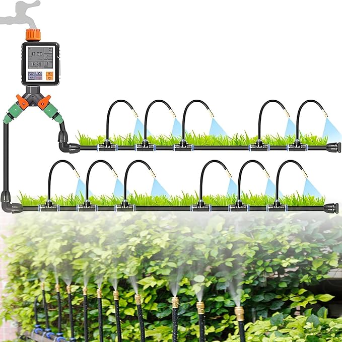 360° Bendable Drip Irrigation Kit Bendable Drip Garden Watering System Automatic Irrigation Equipment Set High Pressure Resistance Smart Timer For Greenhouse Flower Beds Lawn 40m+controller